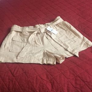 Loft Linen Blend Tied Belt Cargo Shorts